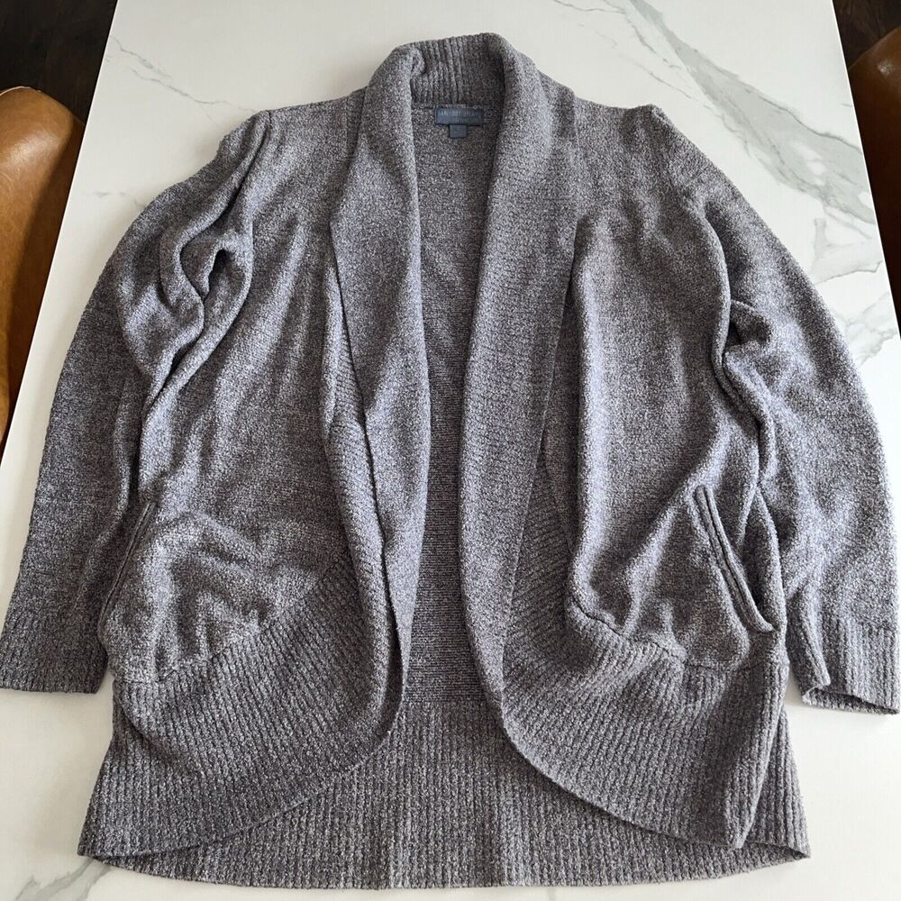 Barefoot Dreams Cozychic Lite Circle Cardigan Size M Purple Open Front Pockets